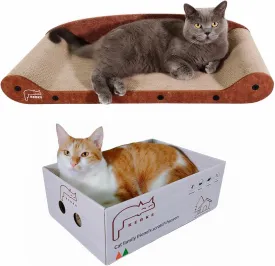 2-in-1 Cat Scratcher 24 Inch Cat Scratching Bed & 16 Inch Box Set with Refillable Pad Durable Furniture Protector for Indoor Cats