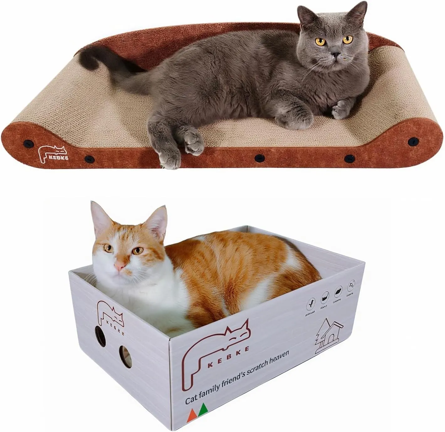 2-in-1 Cat Scratcher 24 Inch Cat Scratching Bed & 16 Inch Box Set with Refillable Pad Durable Furniture Protector for Indoor Cats