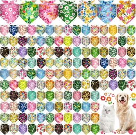 200 Pcs Dog Bandana Bulk Spring Summer Hawaii Pet Party Bandana Scarf Adjustable Puppy Kerchief Triangle Bibs Holiday Grooming Supplies for Small Medium Dogs Cat Costume Accessory Outfit(Flower)