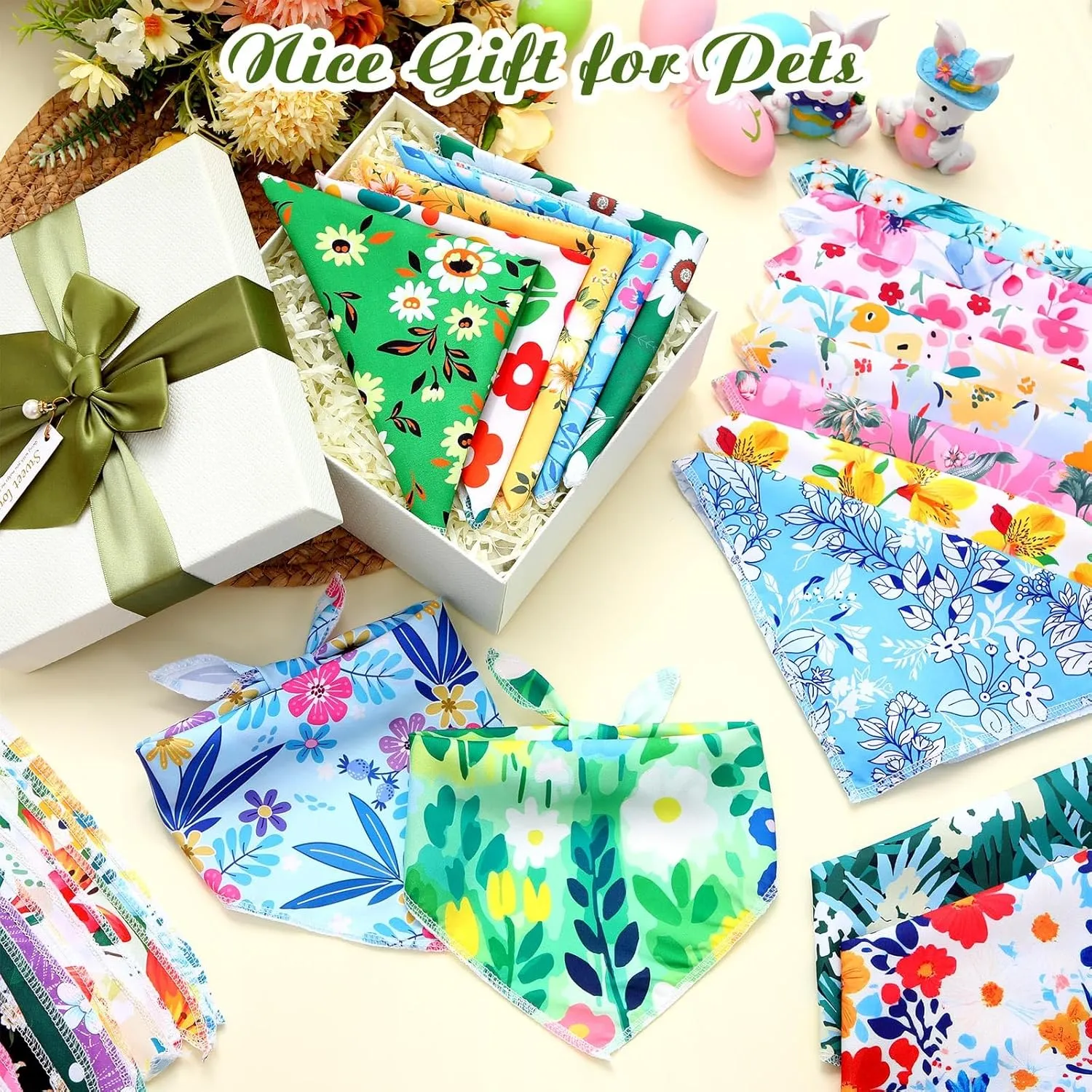 200 Pcs Dog Bandana Bulk Spring Summer Hawaii Pet Party Bandana Scarf Adjustable Puppy Kerchief Triangle Bibs Holiday Grooming Supplies for Small Medium Dogs Cat Costume Accessory Outfit(Flower)