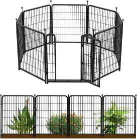 32 in(H) Decorative Garden Fence with Gate, 8 Panels Total 17.7 Ft(L) Heavy Duty Iron Animal Barrier Fence for Yard,Suitable for Indoor Pet Or Outdoor Dog Fencing, Garden Border Fence