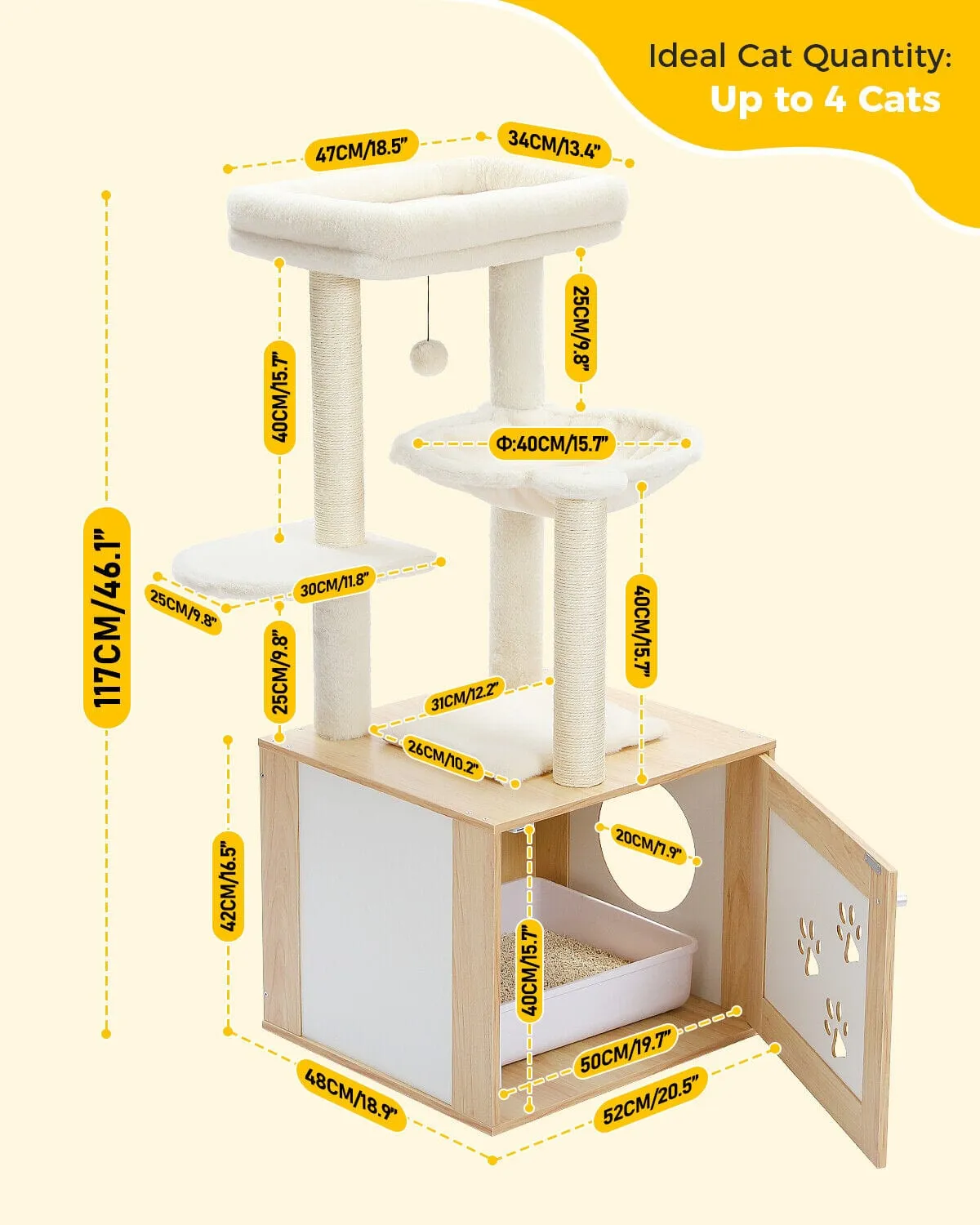 46.1" Cat Scratching Post / Tree / Pole with Litter Box Cupboard