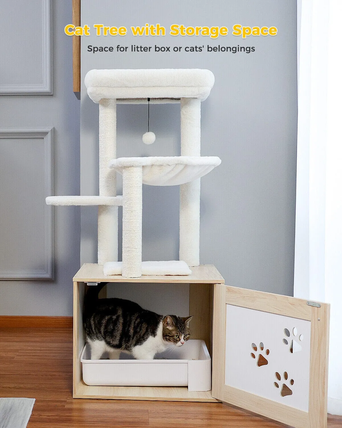46.1" Cat Scratching Post / Tree / Pole with Litter Box Cupboard