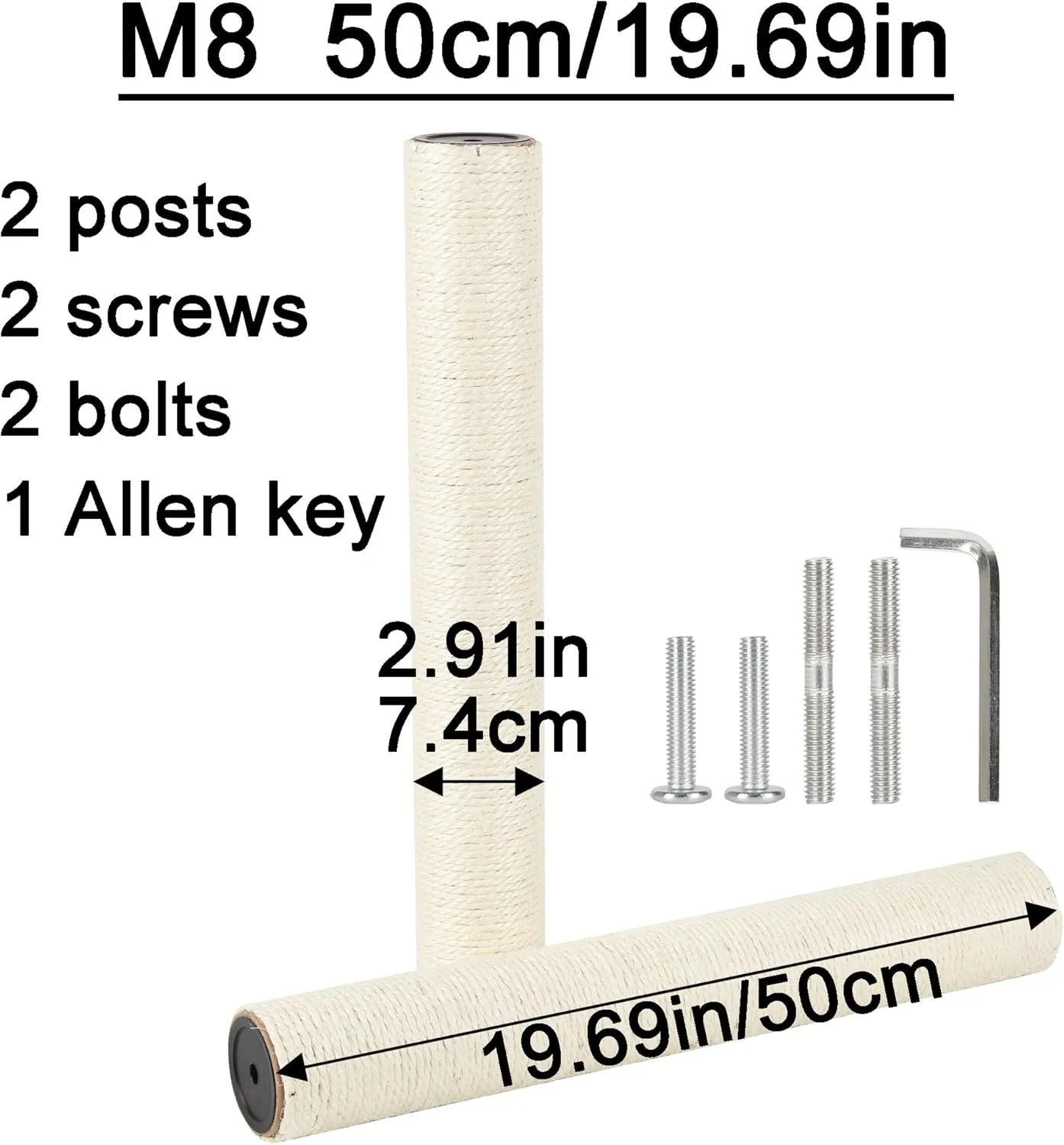 7.4cm 2.91in Diameter Cat Tree Scratching Post Replacement Sisal Pole Parts for Cat Tower (M8, 19.69in/50cm)