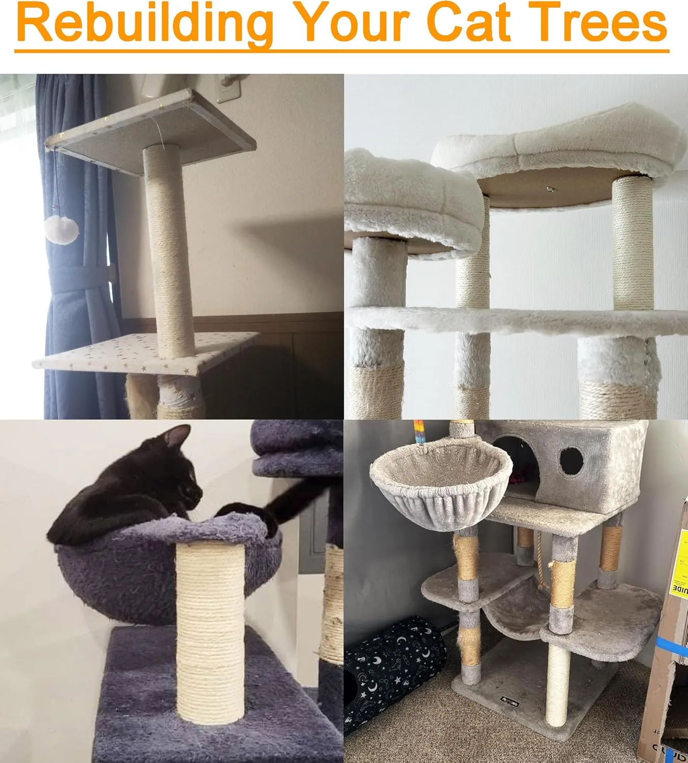 7.4cm 2.91in Diameter Cat Tree Scratching Post Replacement Sisal Pole Parts for Cat Tower (M8, 19.69in/50cm)