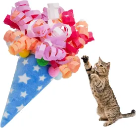 Andiker Catnip Toys for Cats, Cat Interactive Toy with Colorful Ribbon to Bat Chase Roll and Carry, 6.7Inches Cat Teaser Firework Cone Shape Toy for Indoor Cats for Playing & Chewing (Blue)