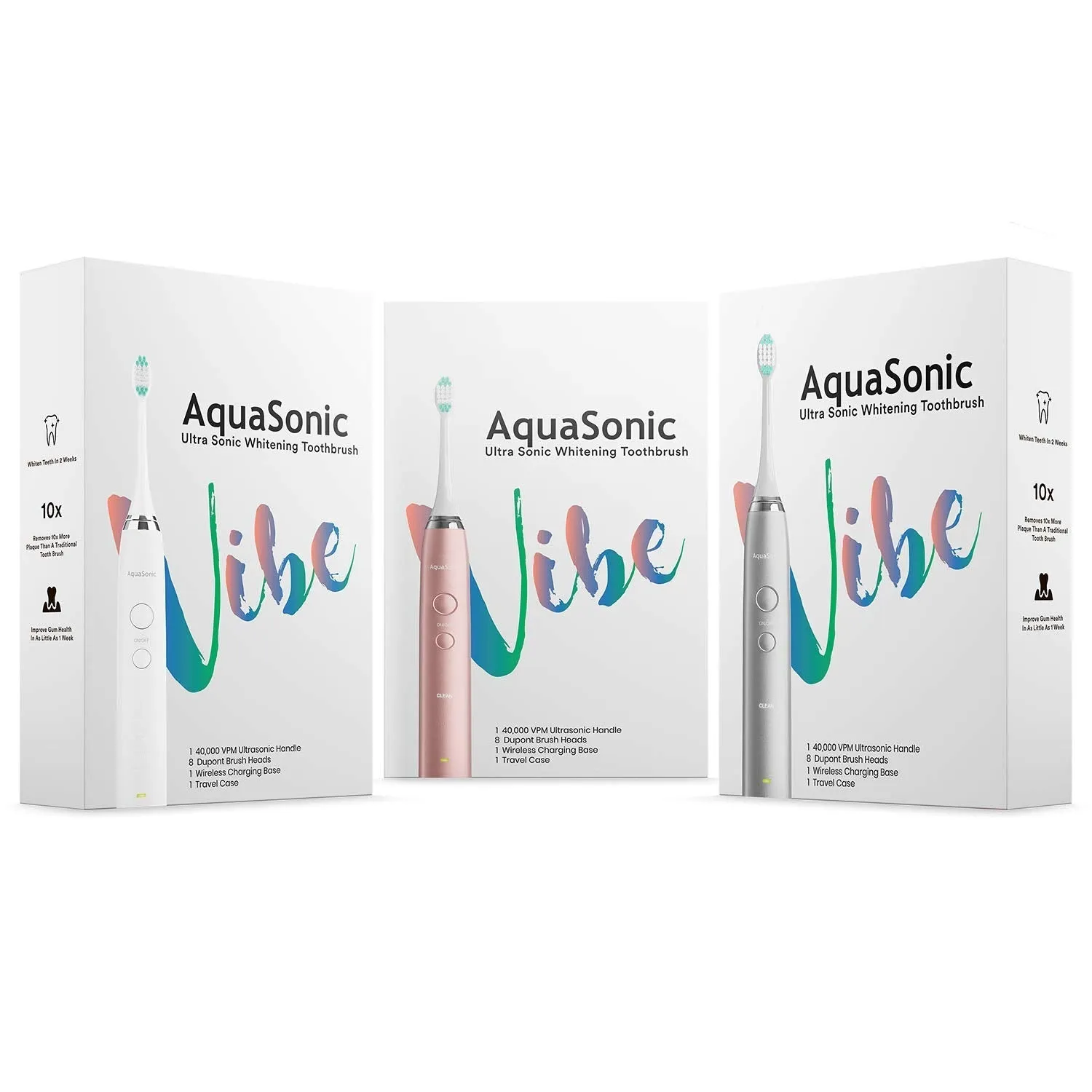 AquaSonic Vibe Series Ultra Whitening Toothbrush – ADA Accepted Electric Toothbrush - 8 Brush Heads & Travel Case - Ultra Sonic Motor & Wireless Charging - 4 Modes w Smart Timer – Satin Rose Gold