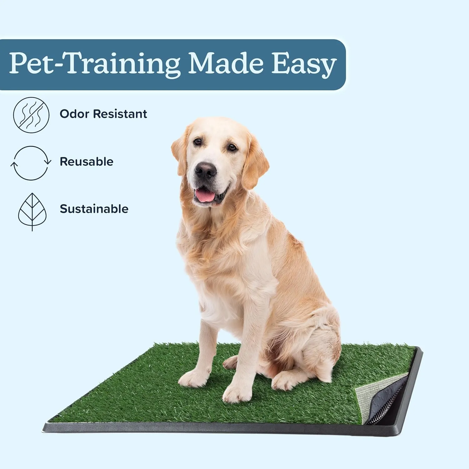 Artificial Grass Puppy Pee Pad for Dogs and Small Pets - 20x30 Reusable 4-Layer Training Potty Pad with Tray - Dog Housebreaking Supplies by PETMAKER, PET6200