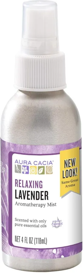Aura Cacia Relaxing Lavender Aromatherapy Room & Body Mist 4 Oz Food, Silver, 4 Fl Oz