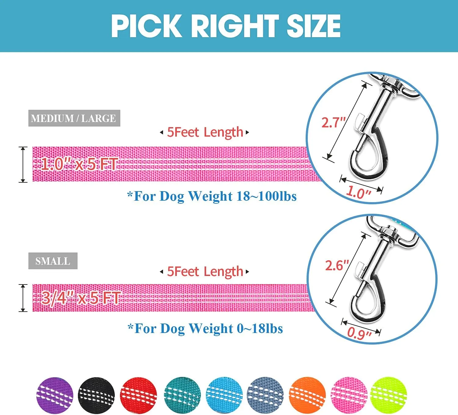 BAAPET Two Handle Dog Leash, Dual Soft Padded Handles with Traffic Control Handle Leash for Small Medium or Large Dogs (3/4'' x 5 FT, Pink)