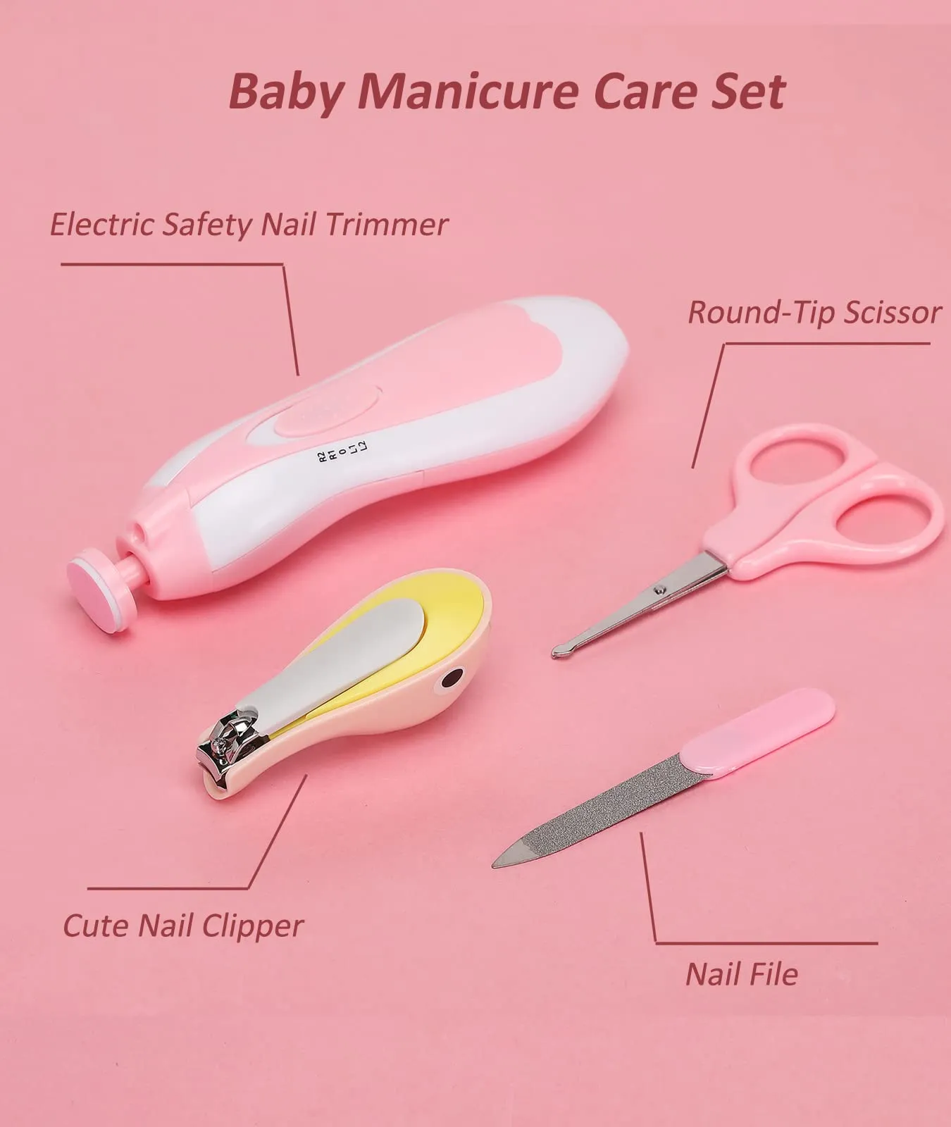 Baby Healthcare and Grooming Kit, Electric Safety Nail Trimmer Baby Nursery Kit, Newborn Care Kits with Hair Brush Comb for Newborn Infant Toddlers Baby Boys Girls Kids, Baby Shower Gifts Pink