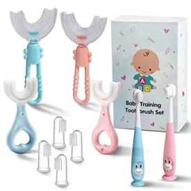 Baby Toddler Infant Toothbrush 6 to 12 Months and Up Age 1 2 3 1-2 2-4 Year Old, 10 in 1 Toothbrushes Gift Set with Soft Finger U-Shaped Brush Brushing Bristles for Newborns Kids Children Child