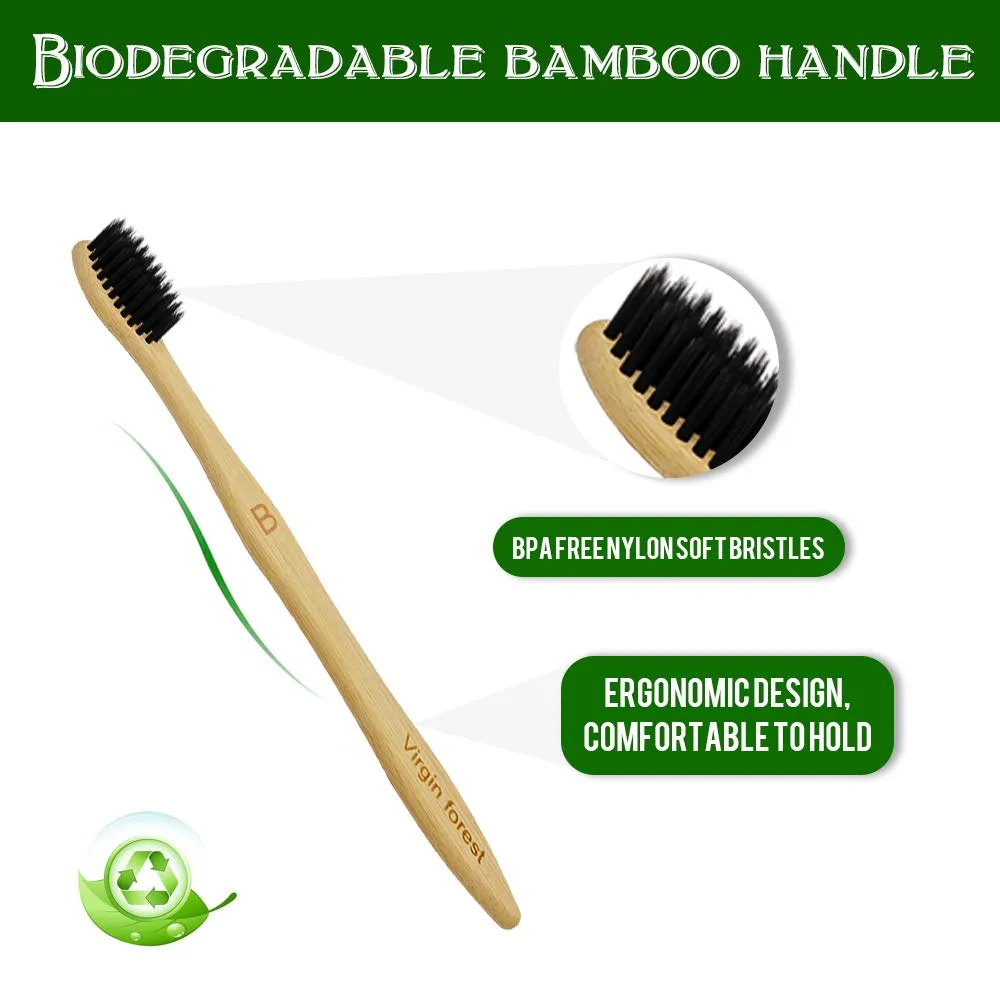 Bamboo Toothbrushes, 10 Pcs Eco Friendly Biodegradable Toothbrush with Soft Bristles 5 Black & 5 White