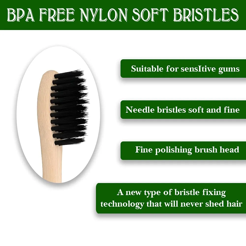Bamboo Toothbrushes, 10 Pcs Eco Friendly Biodegradable Toothbrush with Soft Bristles 5 Black & 5 White