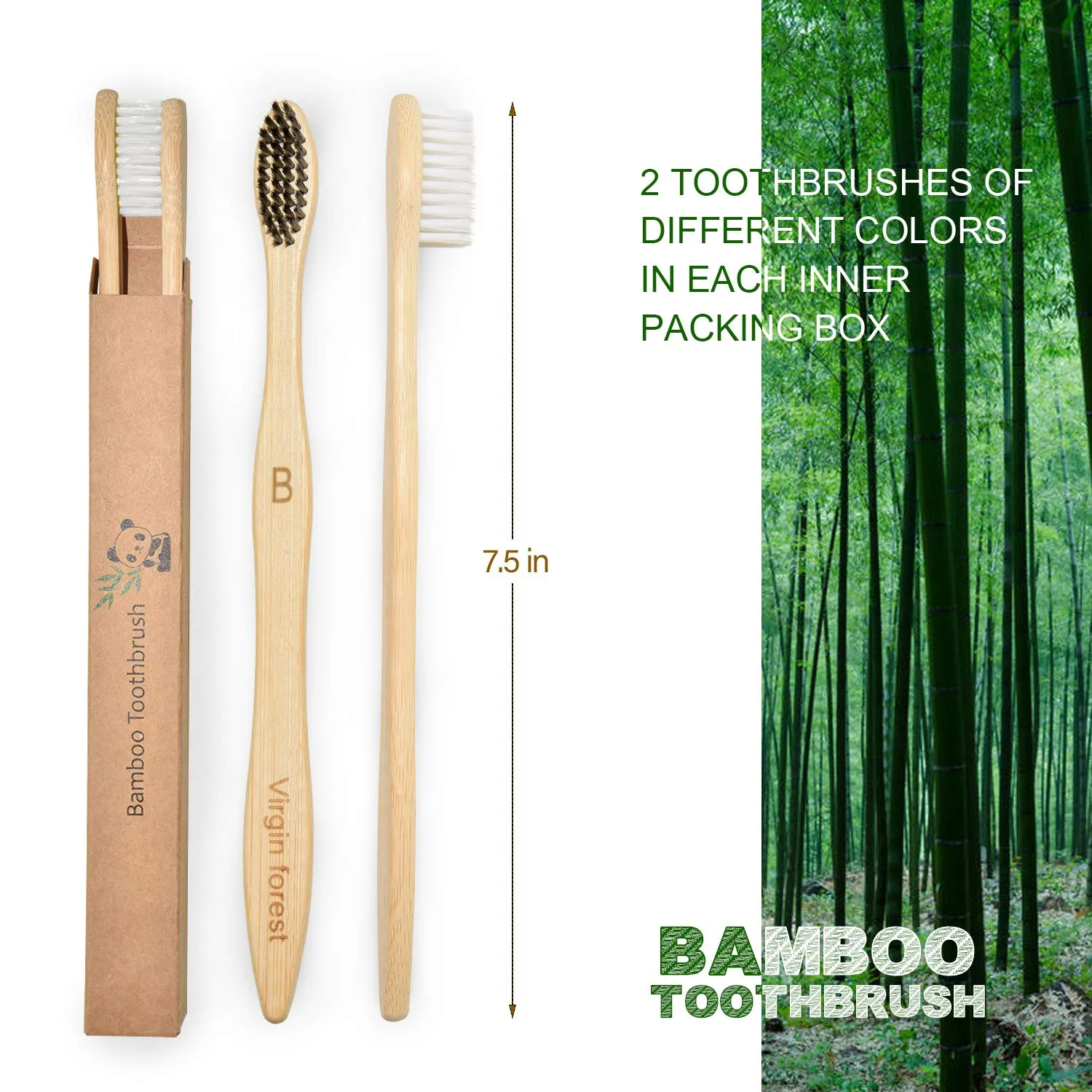 Bamboo Toothbrushes, 10 Pcs Eco Friendly Biodegradable Toothbrush with Soft Bristles 5 Black & 5 White