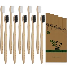 Bamboo Toothbrushes, 10 Pcs Eco Friendly Biodegradable Toothbrush with Soft Bristles 5 Black & 5 White