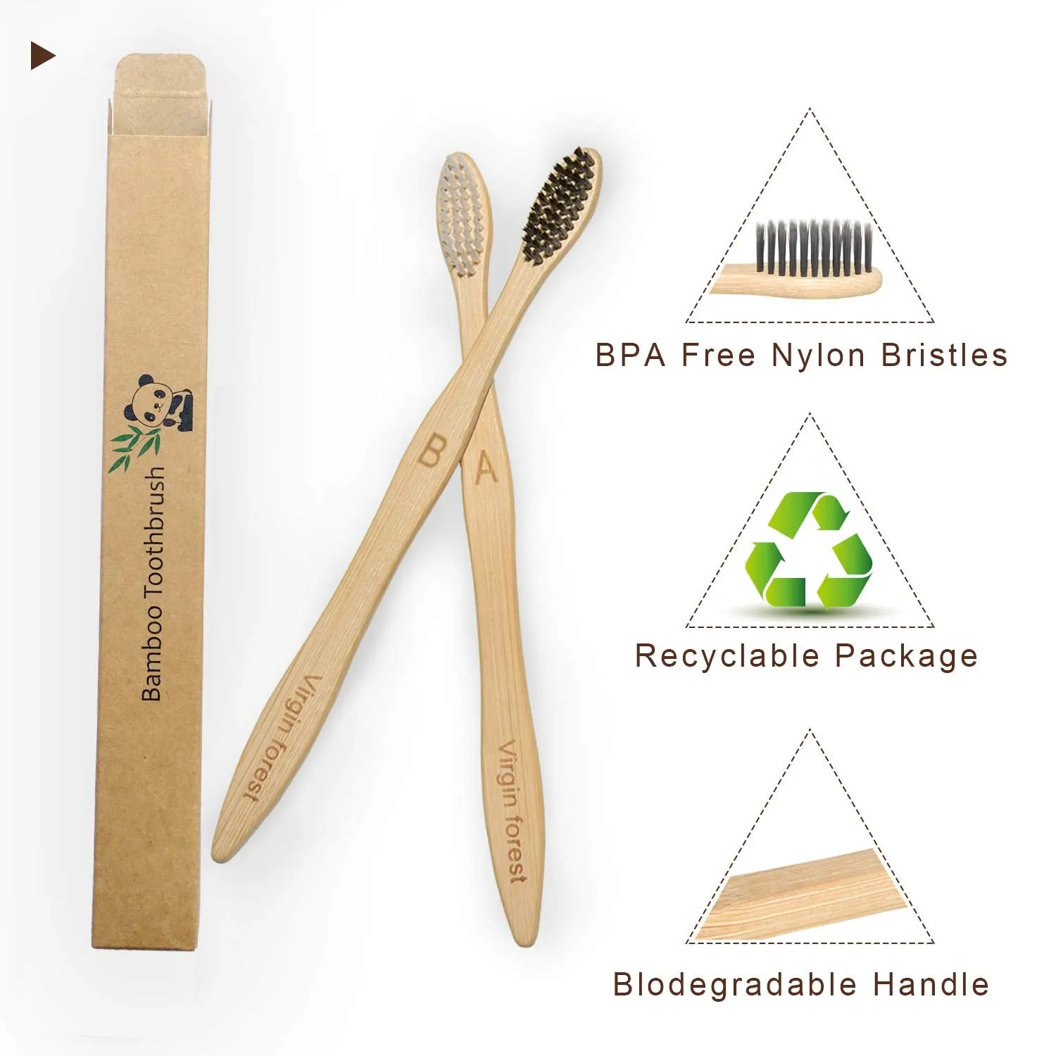 Bamboo Toothbrushes, 10 Pcs Eco Friendly Biodegradable Toothbrush with Soft Bristles 5 Black & 5 White