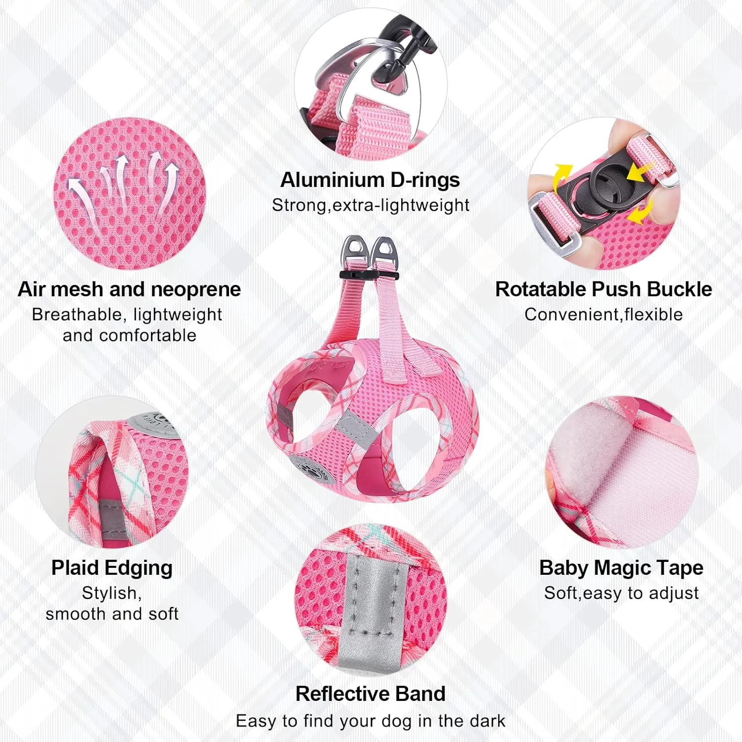 BEAUTYZOO Dog Harness and Leash Set for Small Medium Dogs,No Pull Step-in Harness for Puppy S M Sized Dogs and Cats,Air Mesh Adjustable Breathable Soft No Chock Escape Proof Vest Harnesses,Pink XS