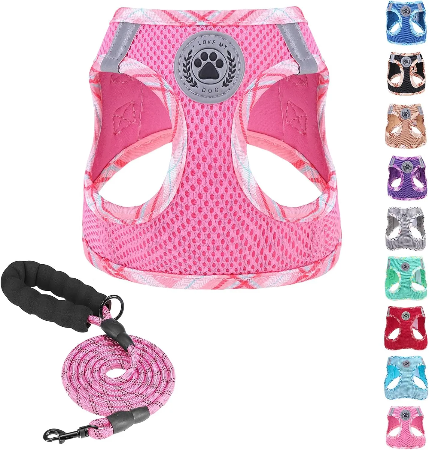 BEAUTYZOO Dog Harness and Leash Set for Small Medium Dogs,No Pull Step-in Harness for Puppy S M Sized Dogs and Cats,Air Mesh Adjustable Breathable Soft No Chock Escape Proof Vest Harnesses,Pink XS