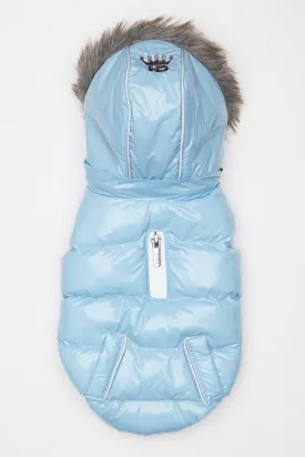 Blue Winter Dog Jacket with Hood - Hip Doggie Elite Reflective Coat - Ice Blue
