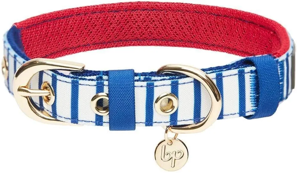 Blueberry Pet 4 Patterns Bon Voyage Sea Lover Adjustable Dog Collar in Classic Vertical Blue Stripes, Neck 17-20.5", for Large Breed