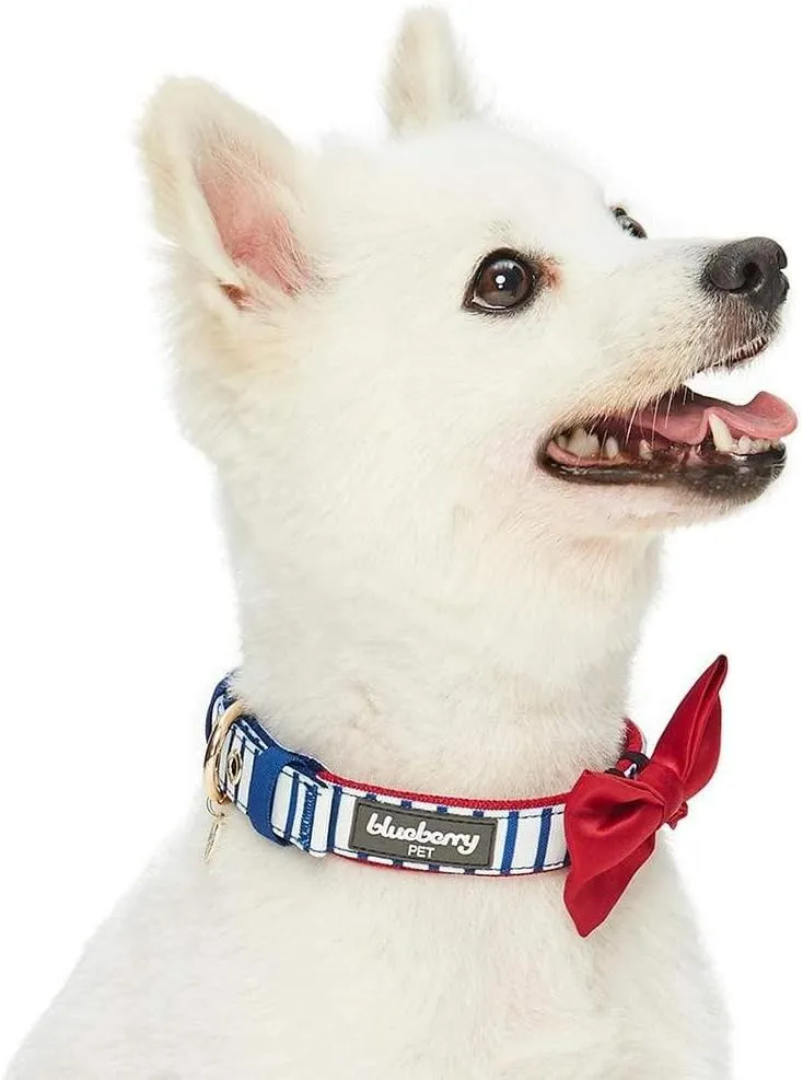 Blueberry Pet 4 Patterns Bon Voyage Sea Lover Adjustable Dog Collar in Classic Vertical Blue Stripes, Neck 17-20.5", for Large Breed