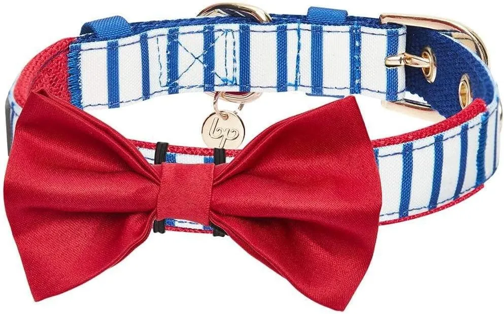 Blueberry Pet 4 Patterns Bon Voyage Sea Lover Adjustable Dog Collar in Classic Vertical Blue Stripes, Neck 17-20.5", for Large Breed