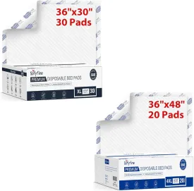 Bundle Total 50 Pads,Tear Resistant Disposable Bed Pads 30"x 36"(30 Count),Extra Large Disposable Bed Pads 36"x 48"(20 Count),10X Super Absorbency Heavy Duty Puppy Training Pads