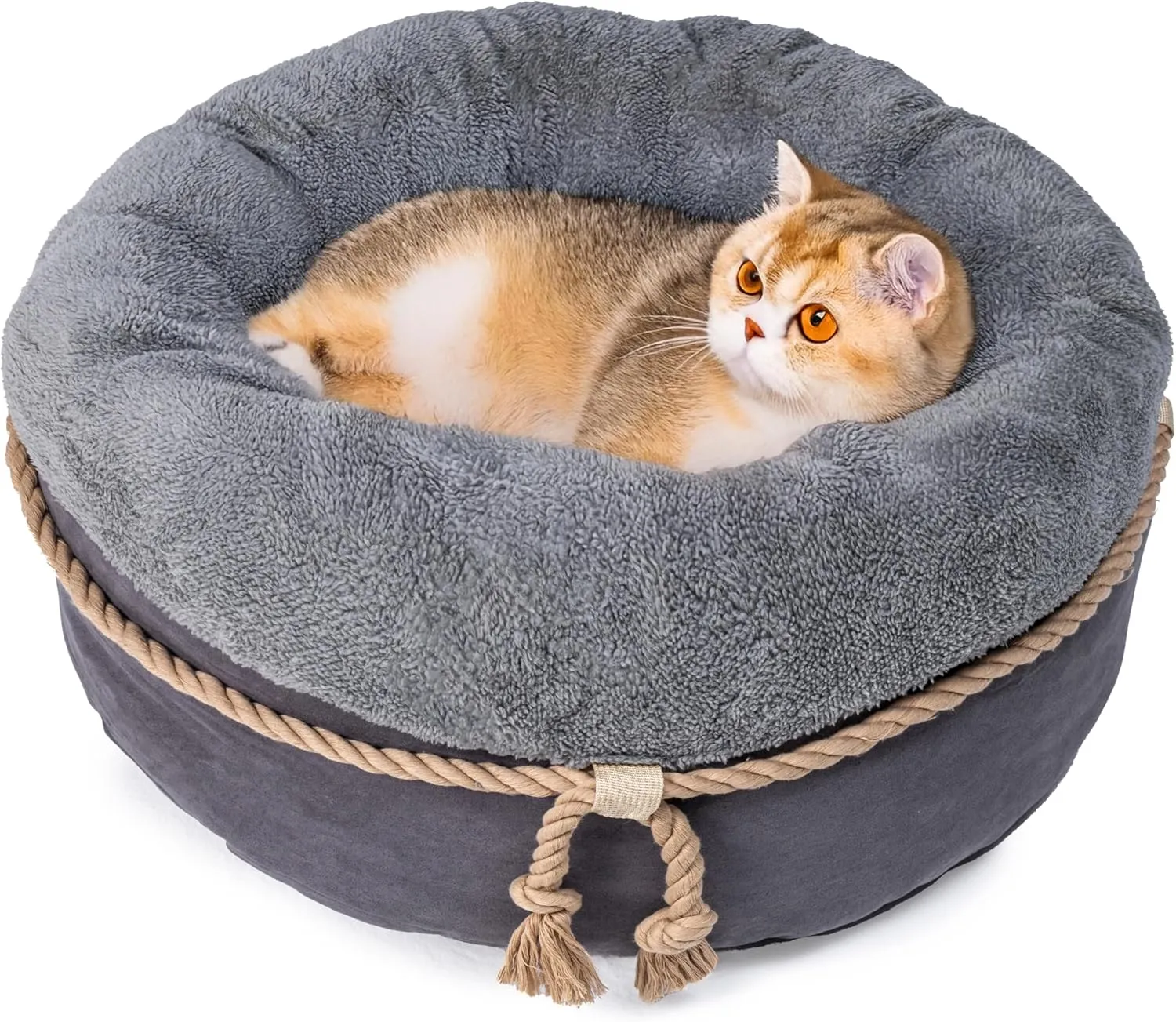Cat Bed & Small Dog Bed with Supportive Walls, Thick Bottom, Calming Donut Shape, Soft Durable Fabric, 20x20x10 Cat Beds for Indoor Cats