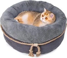 Cat Bed & Small Dog Bed with Supportive Walls, Thick Bottom, Calming Donut Shape, Soft Durable Fabric, 20x20x10 Cat Beds for Indoor Cats