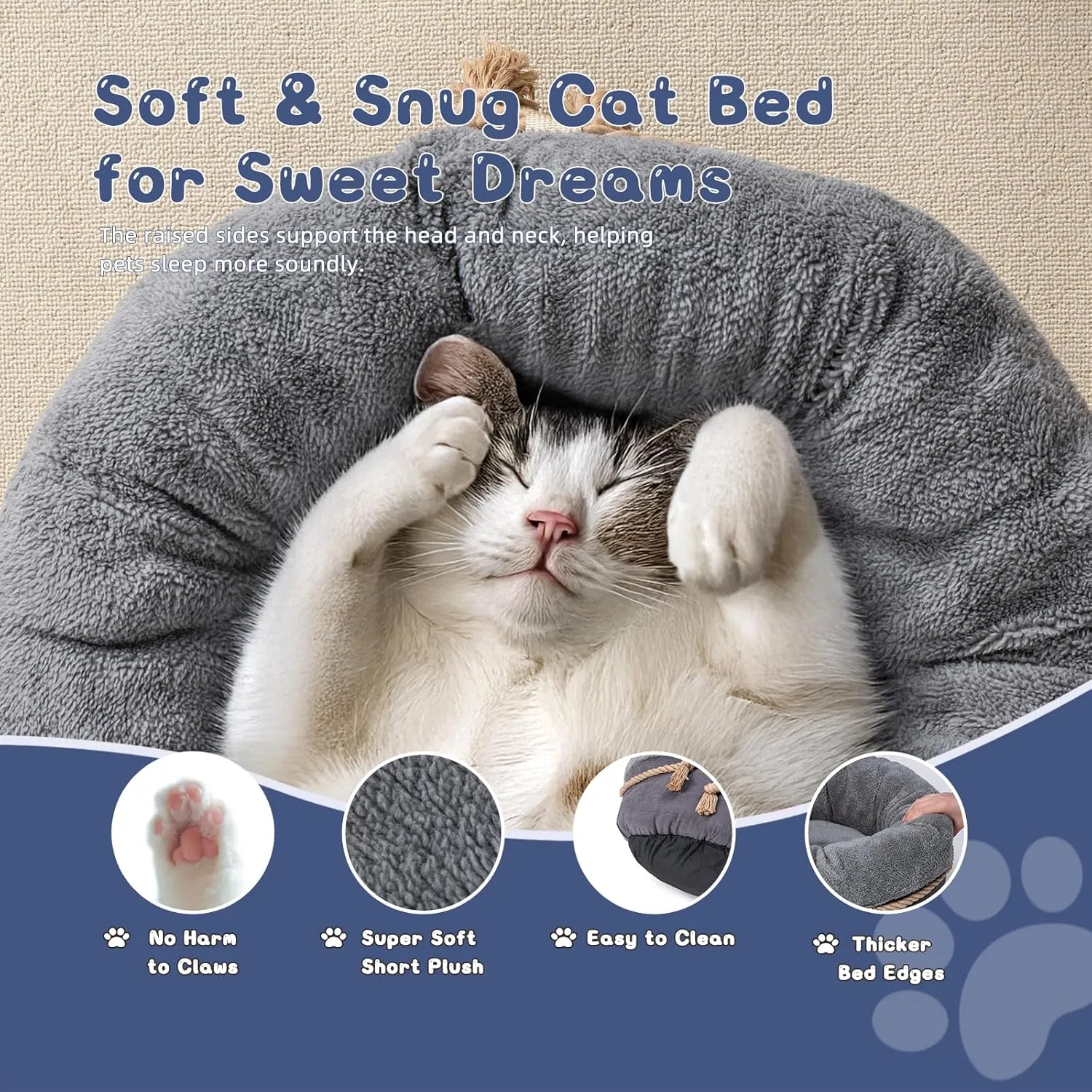 Cat Bed & Small Dog Bed with Supportive Walls, Thick Bottom, Calming Donut Shape, Soft Durable Fabric, 20x20x10 Cat Beds for Indoor Cats