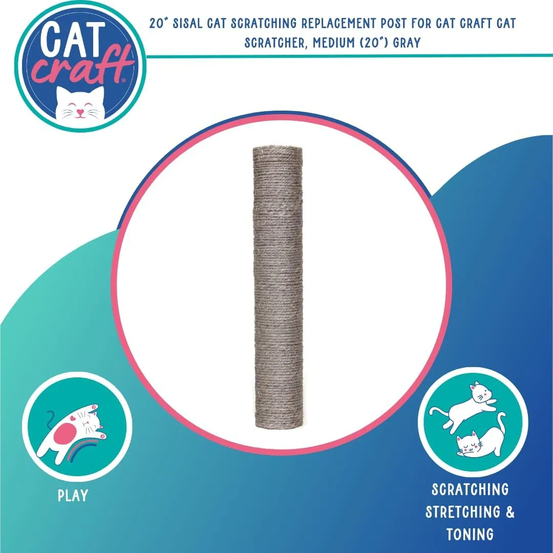Cat Craft Replacement Sisal Cat Scratching Post 20" | Replacement Part & Extension Post, Grey