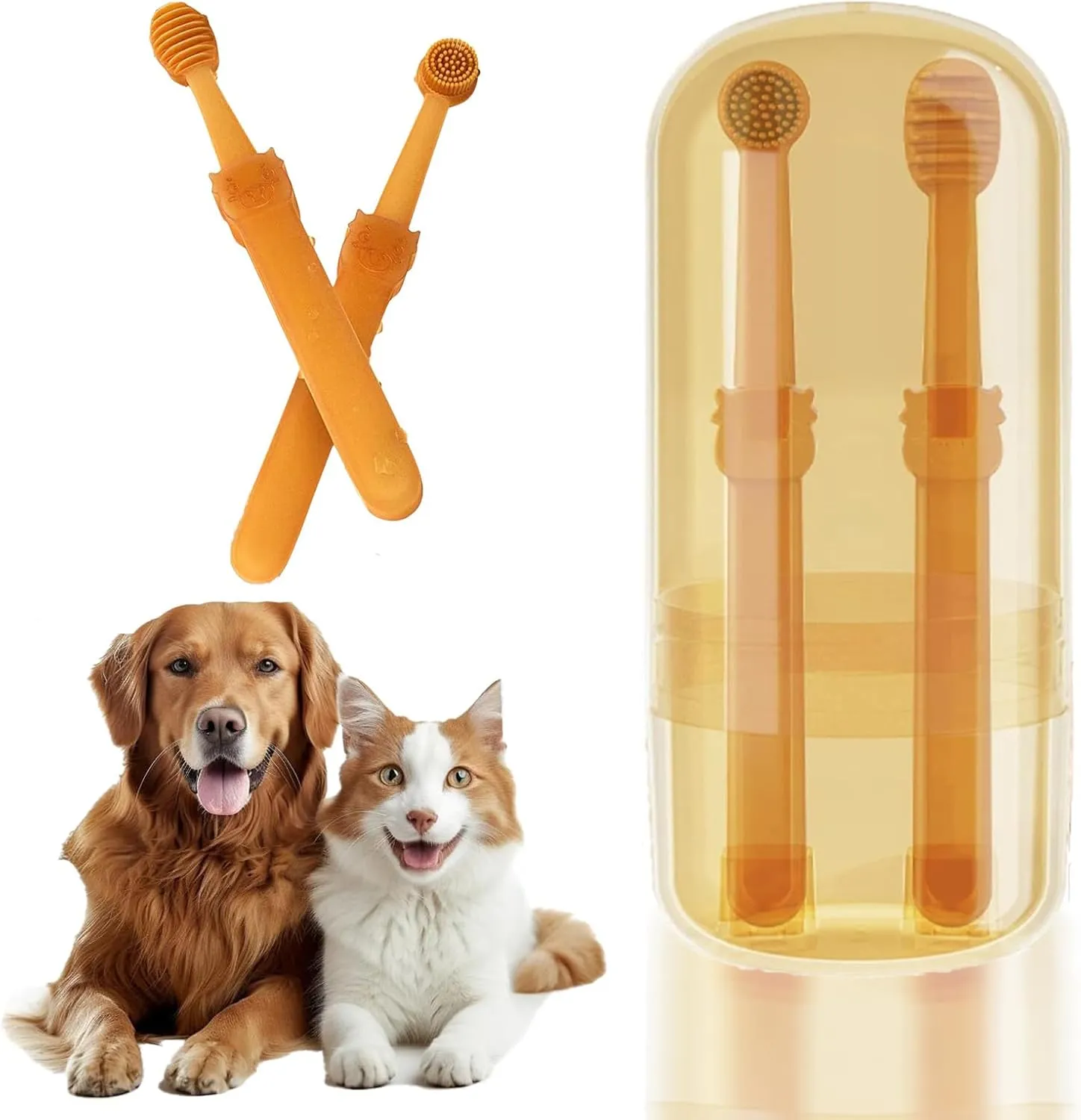 Cat dog toothbrush, pet silicone toothbrush with storage box, soft silicone cat and dog tooth brushing kit, pet teeth tongue coating cleaning multifunctional toothbrush, suitable for cats and dogs