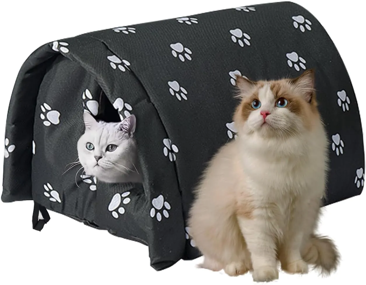 Cat House for Outdoor Cats in Winter, Feral Cat Shelter, Cat House Thickened Weatherproof Foldable, Stray Cats Shelter Rainproof and Sunscreen Oxford