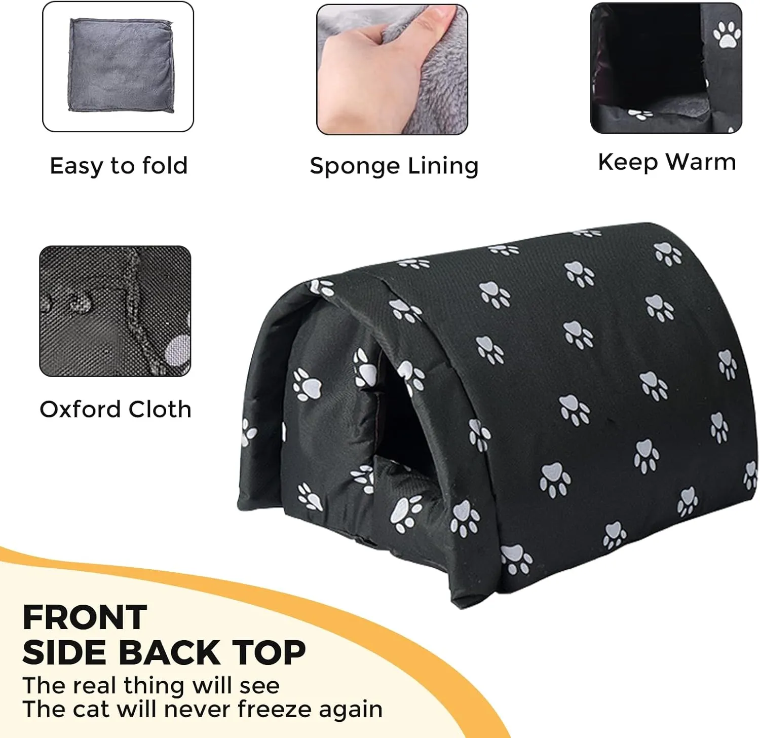 Cat House for Outdoor Cats in Winter, Feral Cat Shelter, Cat House Thickened Weatherproof Foldable, Stray Cats Shelter Rainproof and Sunscreen Oxford