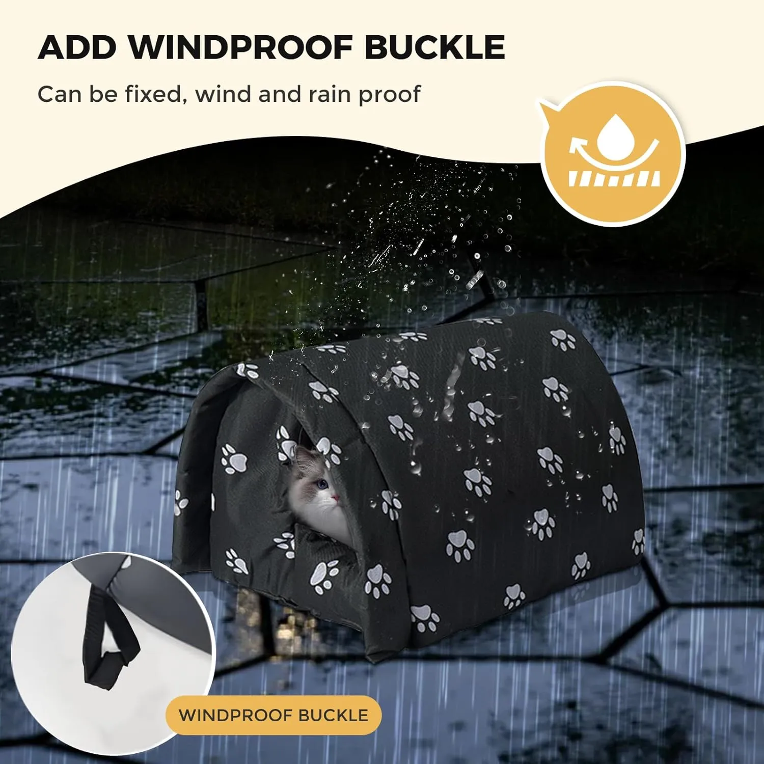 Cat House for Outdoor Cats in Winter, Feral Cat Shelter, Cat House Thickened Weatherproof Foldable, Stray Cats Shelter Rainproof and Sunscreen Oxford