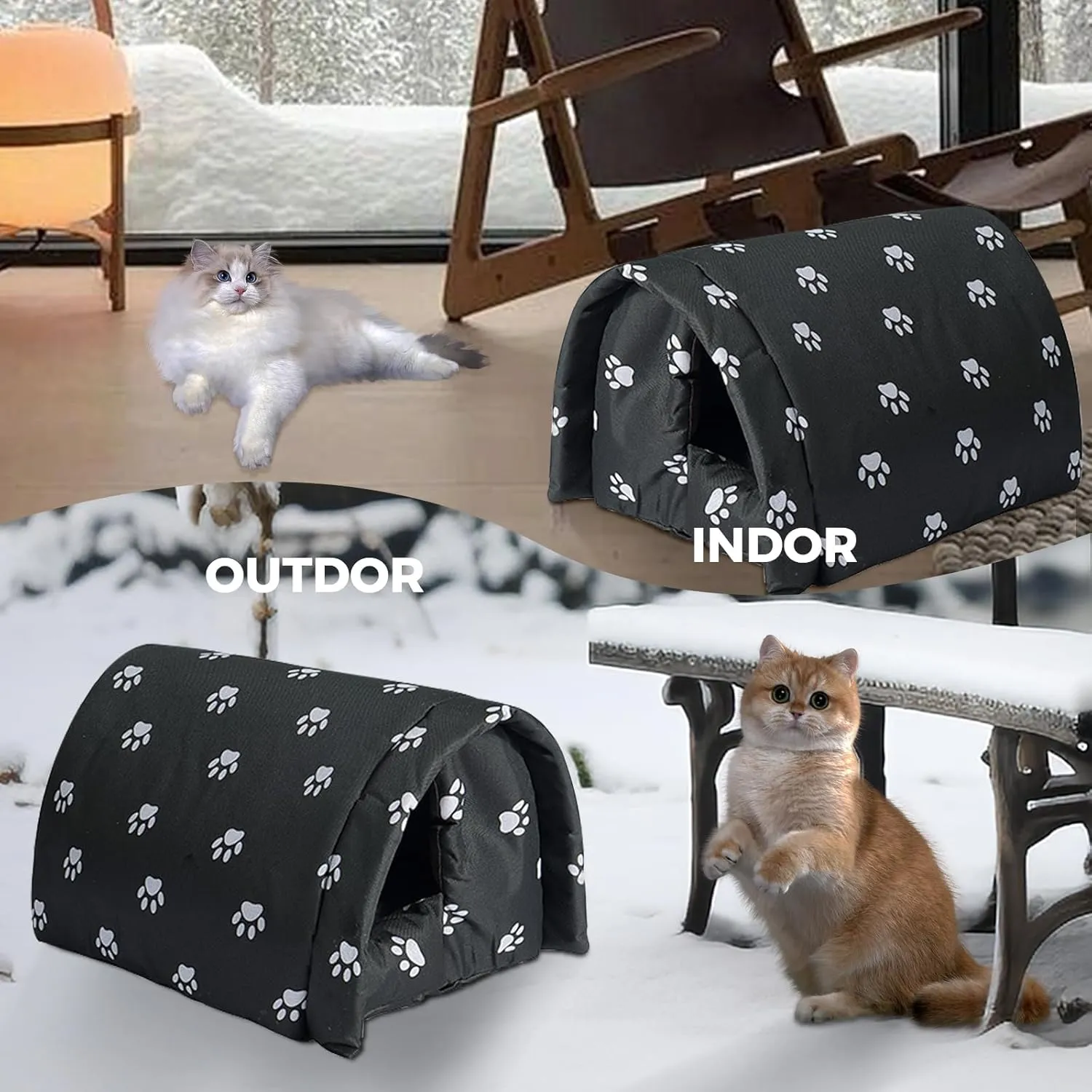 Cat House for Outdoor Cats in Winter, Feral Cat Shelter, Cat House Thickened Weatherproof Foldable, Stray Cats Shelter Rainproof and Sunscreen Oxford