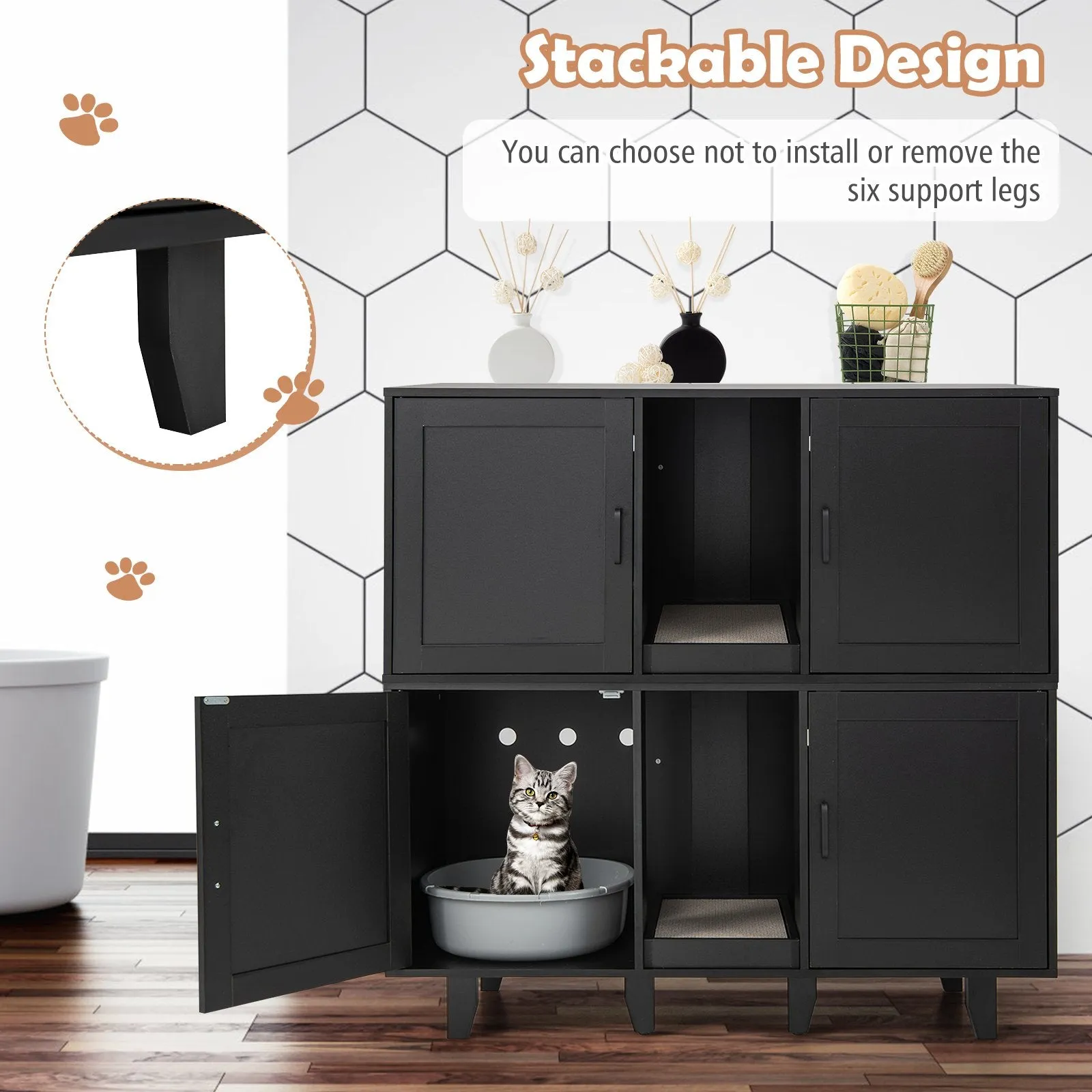 Cat Litter Box Enclosure with Scratching Board-Black