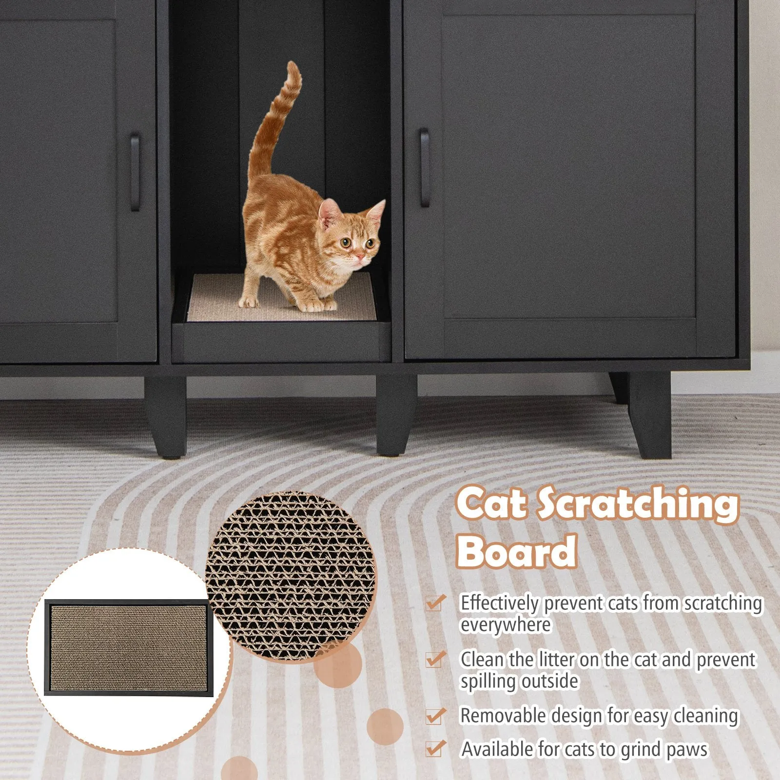 Cat Litter Box Enclosure with Scratching Board-Black