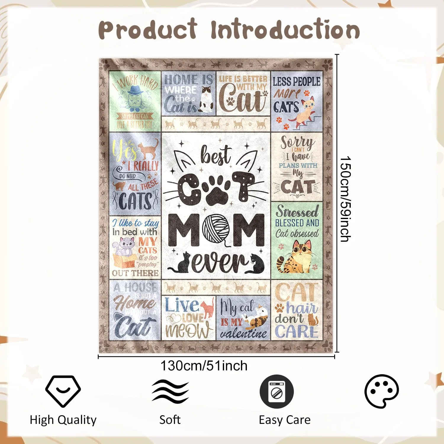 Cat Mom Throw Blanket - Cats Mom Gifts for Cats Lovers Cat Mom Ever Throw Blanket Soft Flannel Blanket Gift for Women Pets Lover Gifts for Cats Owners Mother Chair Sofa Bed Home Decor 60x50