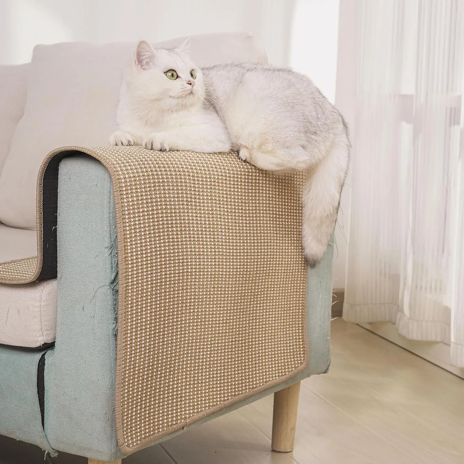 Cat Scratching Pad [32 x 20 Inch] FOOPOMARY Scratcher Mat with Soft Cotton and Natural Sisal Blend for Indoor Cats, Protects Furniture from Scratching, Versatile Placement for Sofas and Favorite Spots