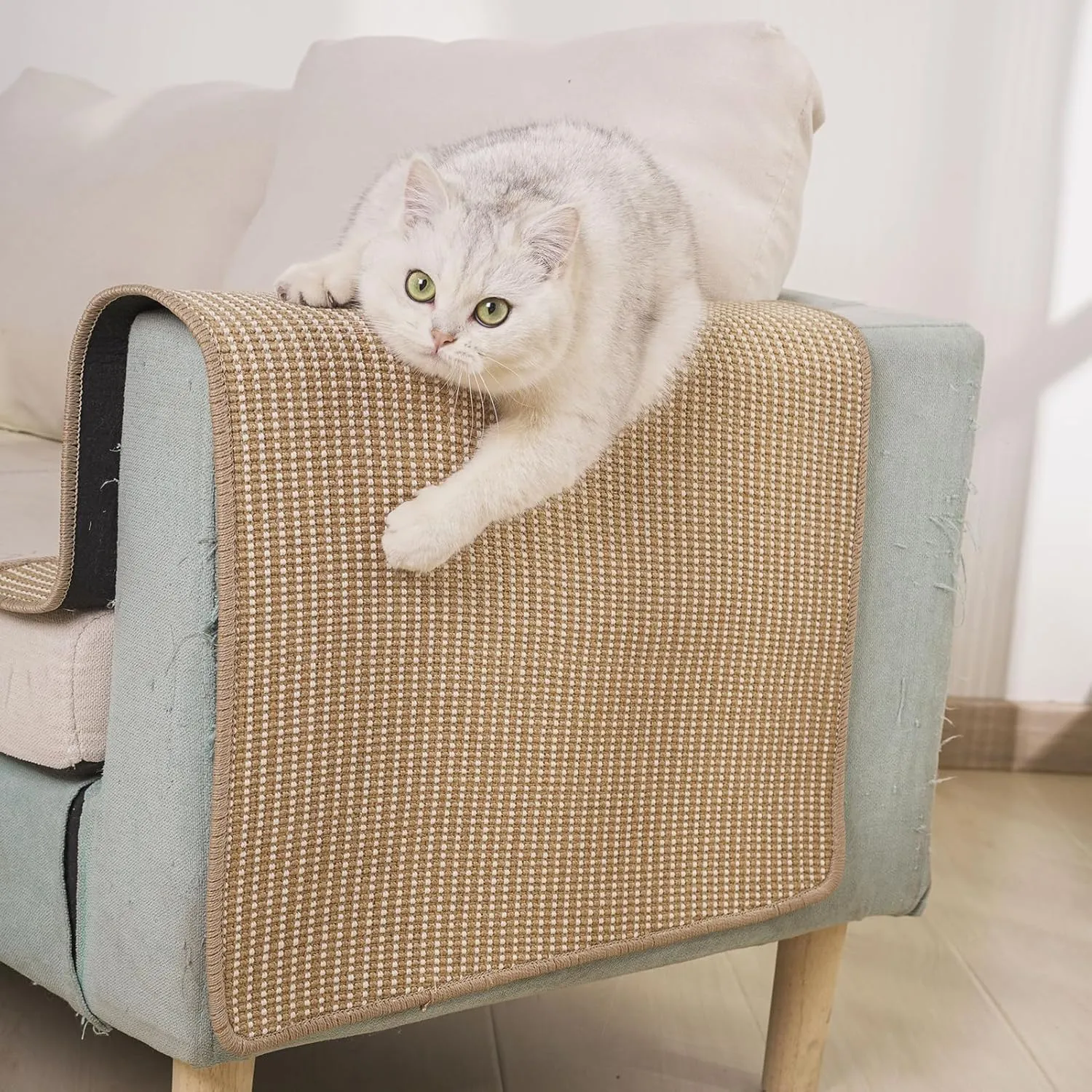 Cat Scratching Pad [32 x 20 Inch] FOOPOMARY Scratcher Mat with Soft Cotton and Natural Sisal Blend for Indoor Cats, Protects Furniture from Scratching, Versatile Placement for Sofas and Favorite Spots