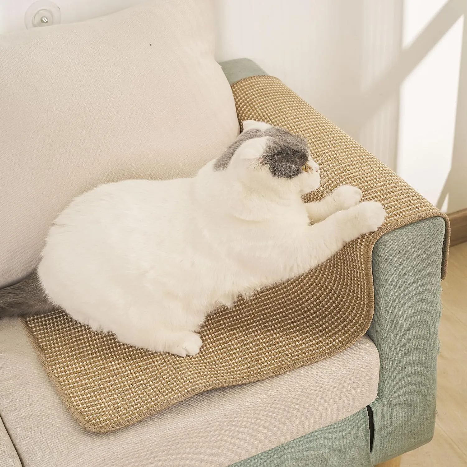 Cat Scratching Pad [32 x 20 Inch] FOOPOMARY Scratcher Mat with Soft Cotton and Natural Sisal Blend for Indoor Cats, Protects Furniture from Scratching, Versatile Placement for Sofas and Favorite Spots