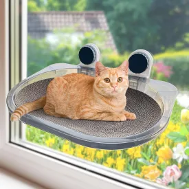 Cat Window Perch, Hammock for Window with 2 Strong Suction Cups, Cat Beds for Indoor Cats ABS Brackets Cordless with Scratching Board Bed Gray