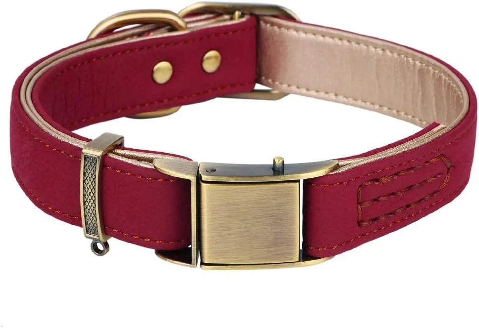 chede Basic Classic Luxury Padded Leather Dog Collar,The Seatbelt Buckle,for Small Medium Large Pets (Small(Pack of 1), Red)