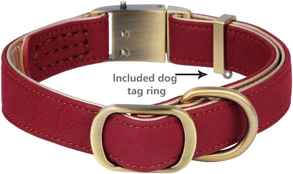 chede Basic Classic Luxury Padded Leather Dog Collar,The Seatbelt Buckle,for Small Medium Large Pets (Small(Pack of 1), Red)
