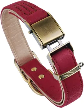 chede Basic Classic Luxury Padded Leather Dog Collar,The Seatbelt Buckle,for Small Medium Large Pets (Small(Pack of 1), Red)