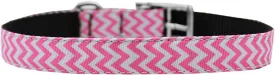 Chevrons Nylon Dog Collar with classic buckle 3-4" Pink Size 16