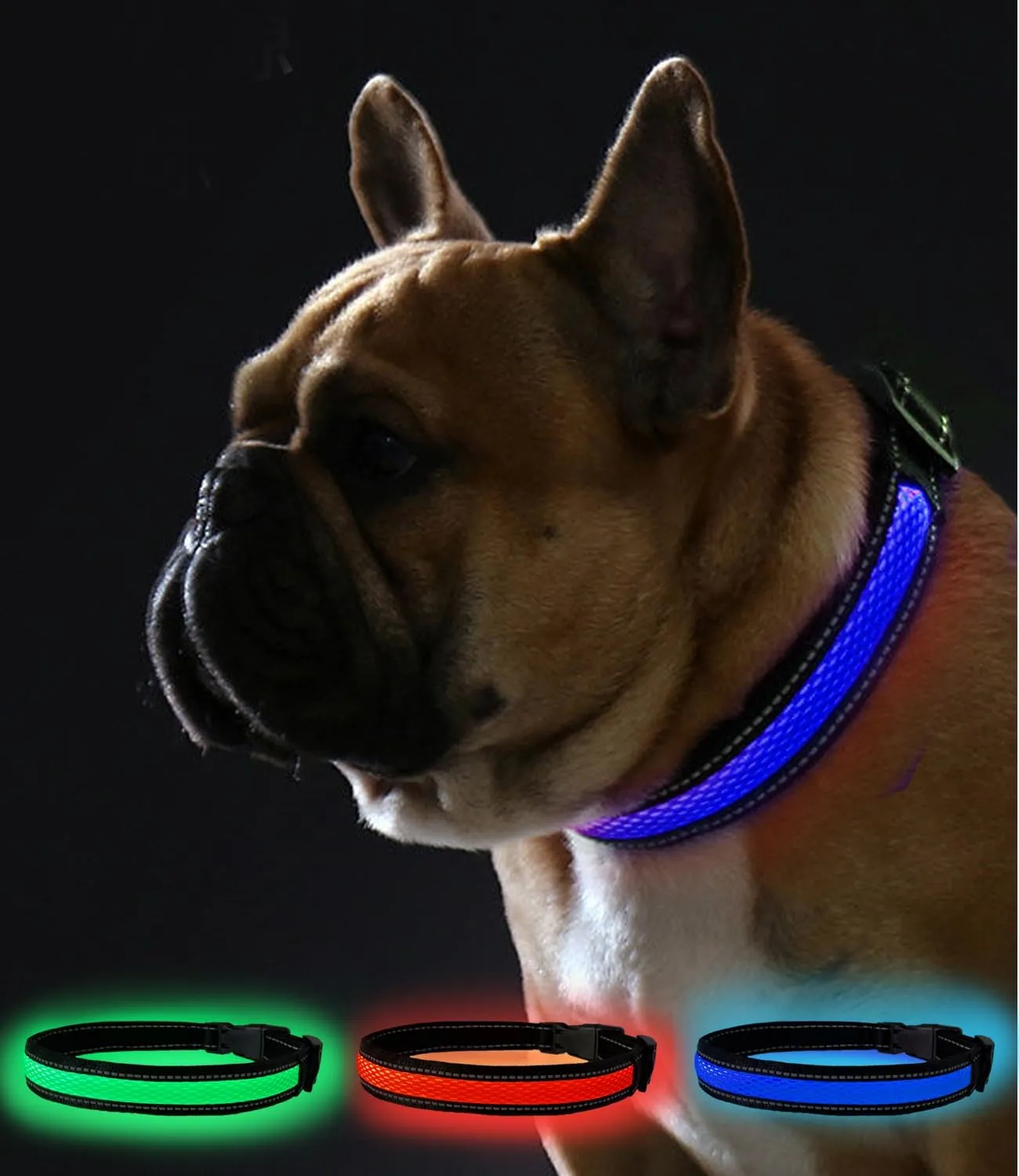 COMOIL Waterproof Led Dog Collar, USB Rechargeable Light Up Dog CollarAdjustable Fit Glow Collar for Walking, Jogging and Running at Nigh(Blue S)