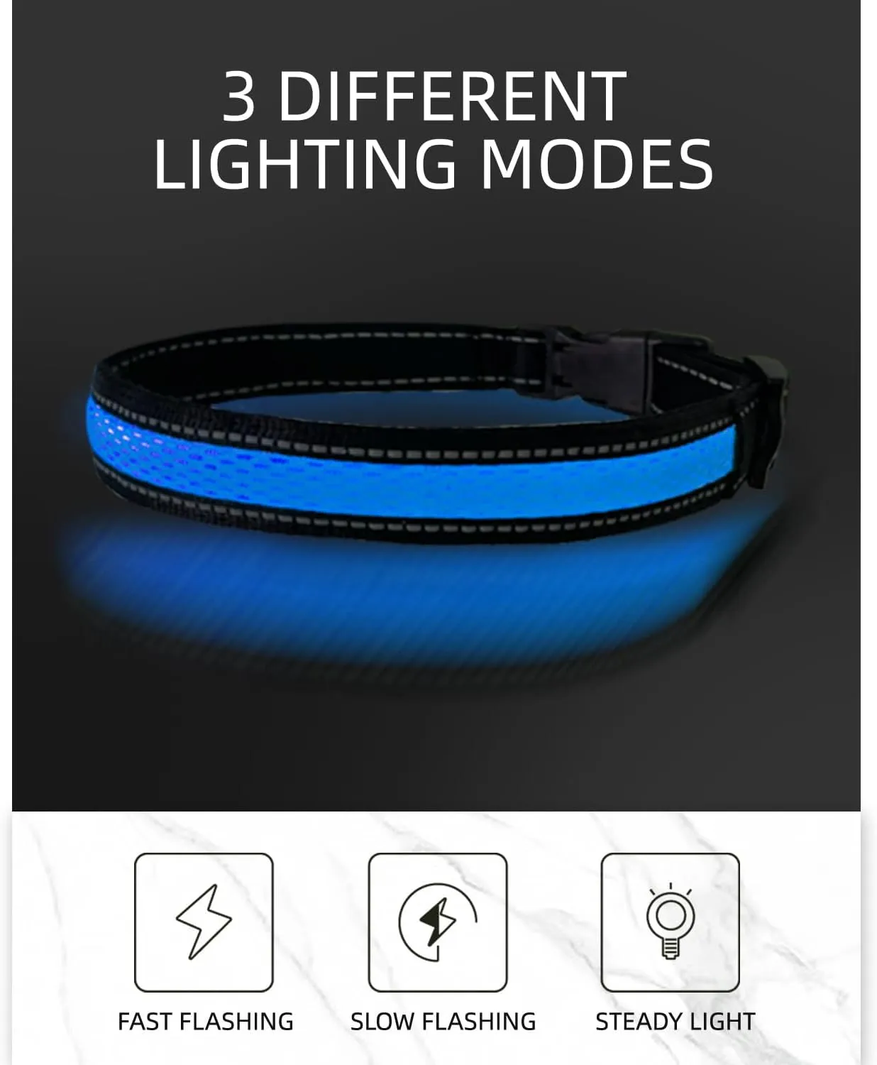 COMOIL Waterproof Led Dog Collar, USB Rechargeable Light Up Dog CollarAdjustable Fit Glow Collar for Walking, Jogging and Running at Nigh(Blue S)